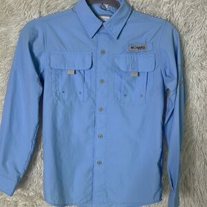 Columbia PFG boy shirt sky blue long sleeve pockets button Sz medium